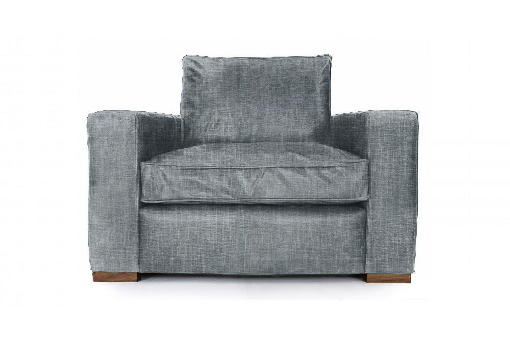 Old Boot Sofas Battersea Armchair in Shabby Velvet Atlantic