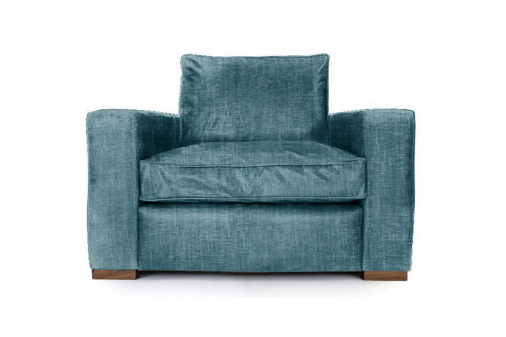 Old Boot Sofas Battersea Armchair in Shabby Velvet Prussian