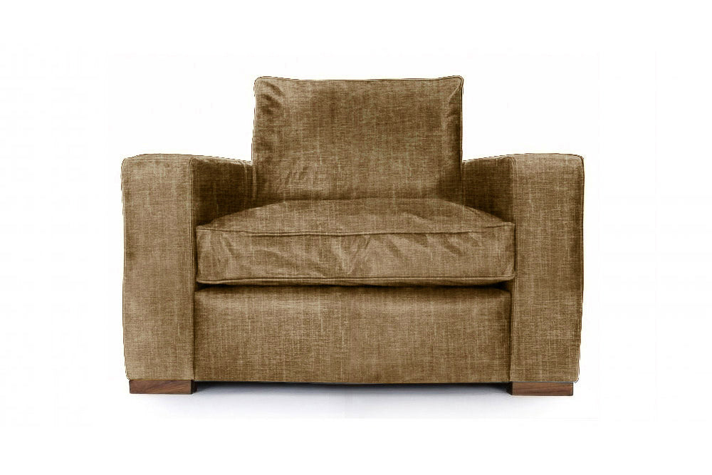 Old Boot Sofas Battersea Armchair in Shabby Velvet Tawny