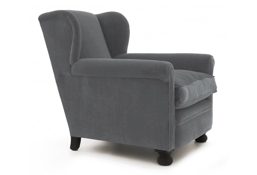 Old Boot Sofas Bookworm Armchair in Aged Velvet Ash
