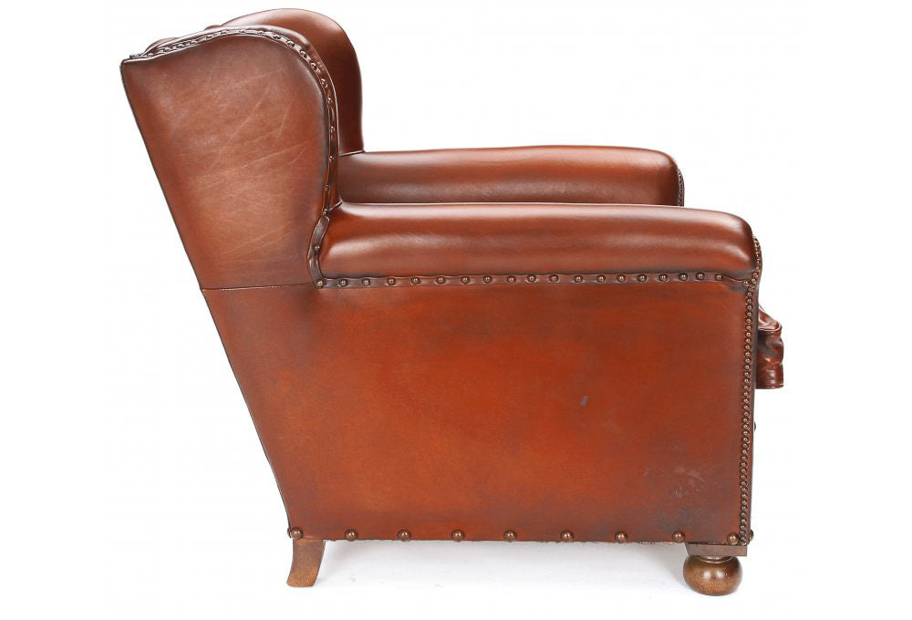 Old Boot Sofas Bookworm Armchair in Original Leather Chestnut