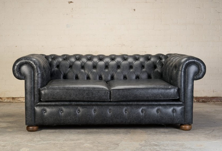 Old Boot Sofas Chester 2 Seater Sofa in Hobnail Leather Graphite
