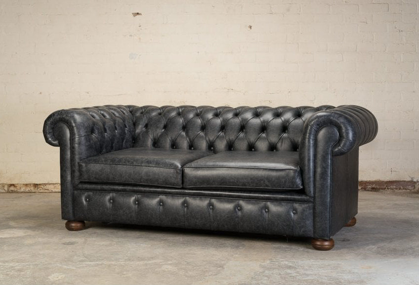 Old Boot Sofas Chester 2 Seater Sofa in Hobnail Leather Graphite
