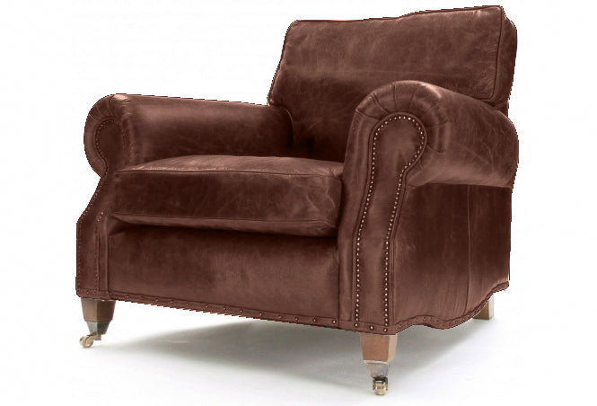 Old Boot Sofas Hepburn Armchair in Hobnail Leather Conker