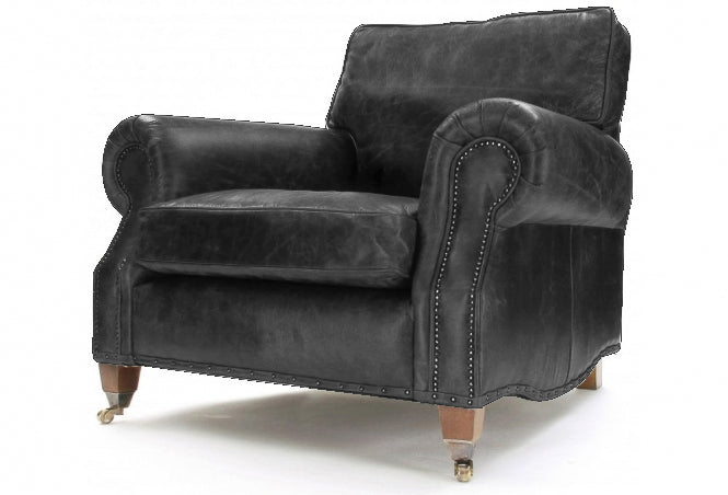 Old Boot Sofas Hepburn Armchair in Hobnail Leather Graphite