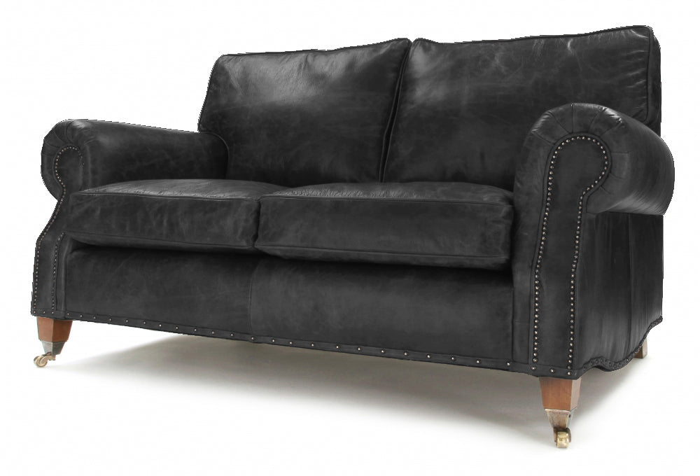 Old Boot Sofas Hepburn 2 Seater Sofa in Hobnail Leather Graphite