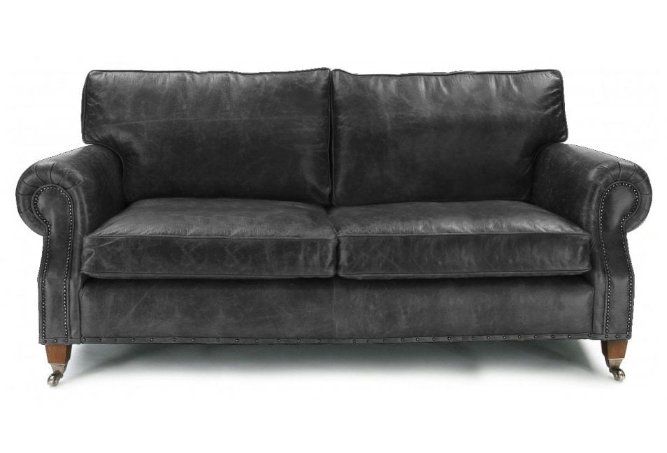 Old Boot Sofas Hepburn 4 Seater Sofa in Hobnail Leather Graphite