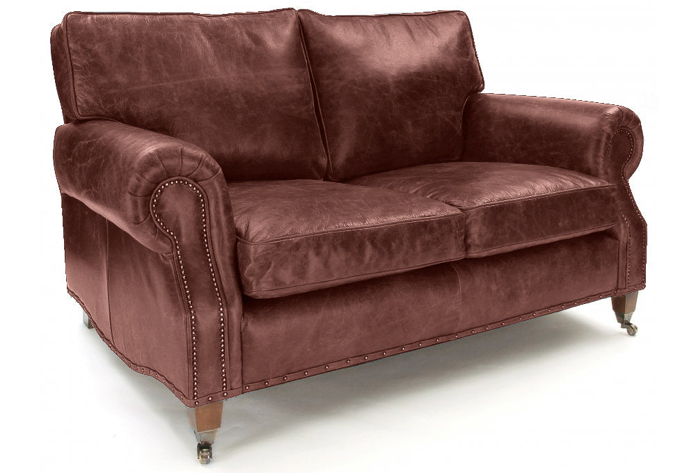 Old Boot Sofas Hepburn Small 2 Seater Sofa in Hobnail Leather Conker
