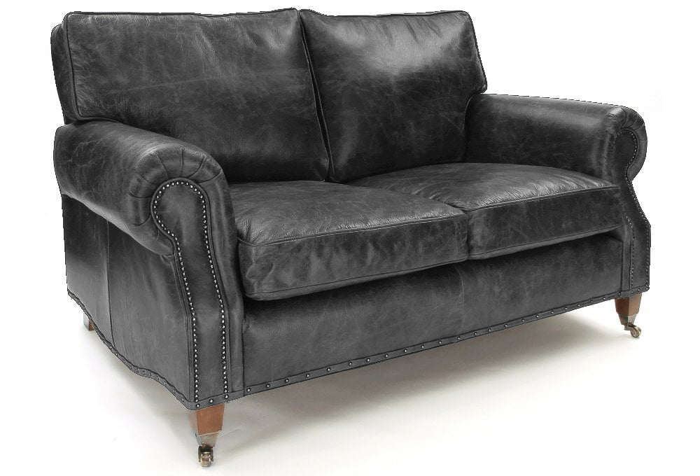 Old Boot Sofas Hepburn Small 2 Seater Sofa in Hobnail Leather Graphite