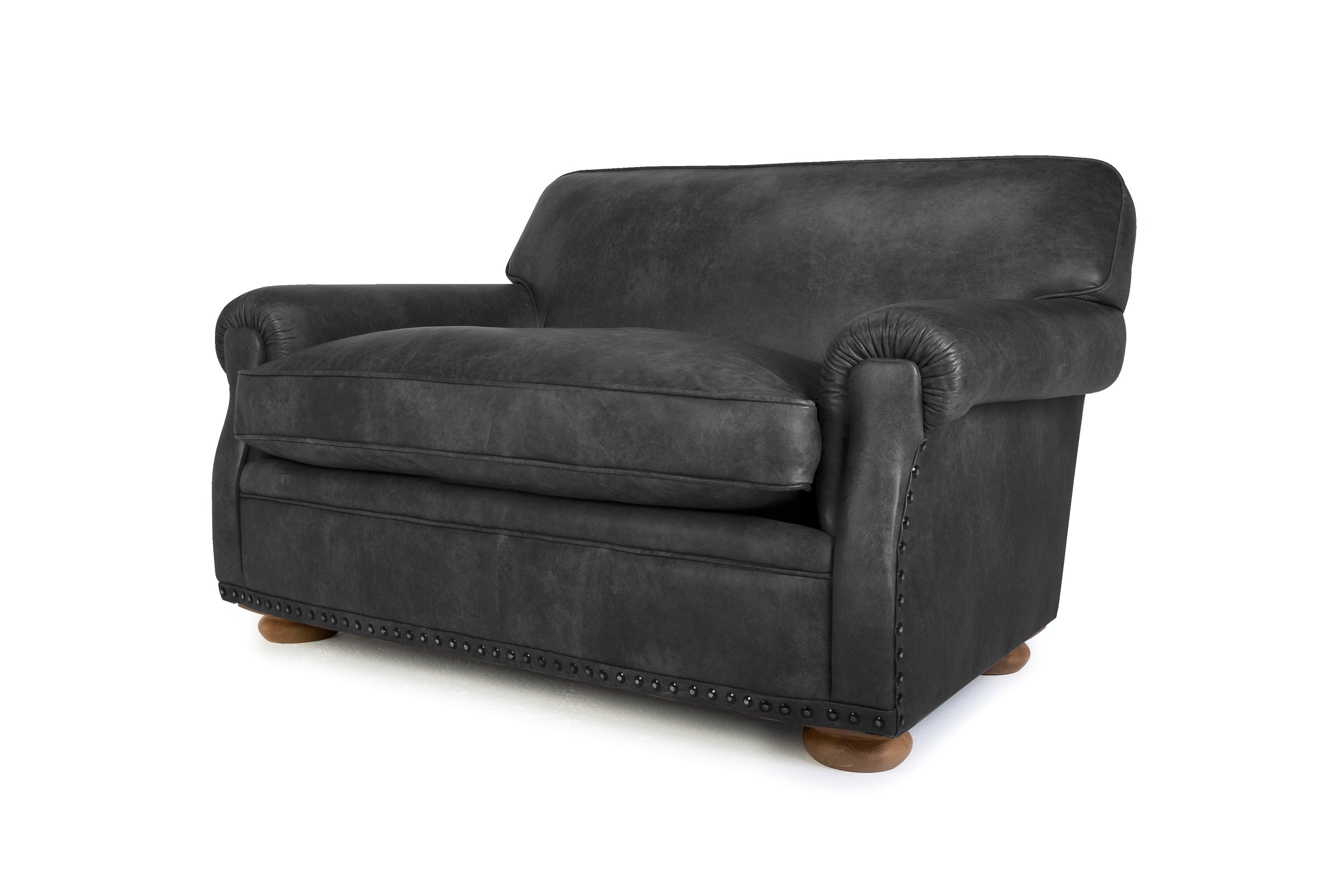 Old Boot Sofas Parisian Love Seat Hobnail Leather Graphite